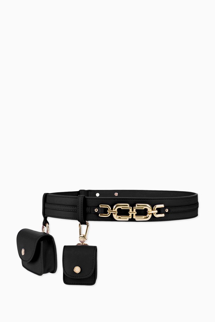 Belt Bag with Chain Strap in Faux Leather, Black