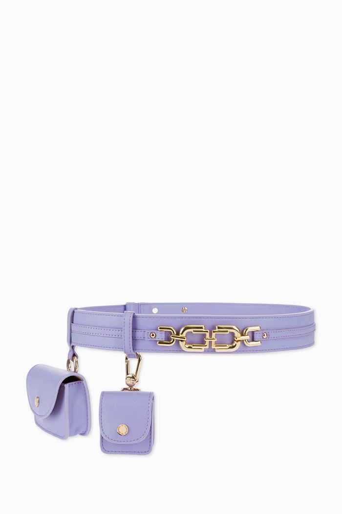 

Belt Bag with Chain Strap in Faux Leather, Purple