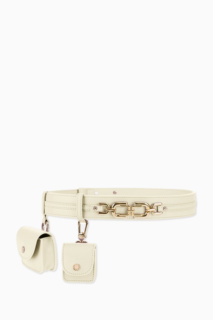 

Belt Bag with Chain Strap in Faux Leather, White