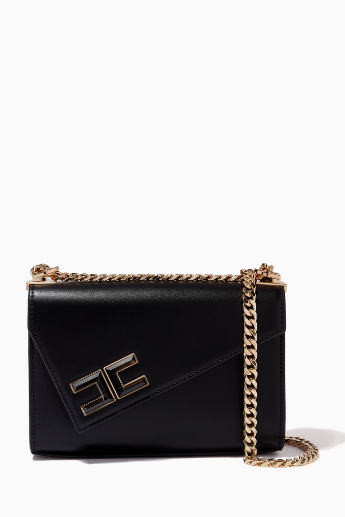 Asymmetric Logo Shoulder Bag, Black