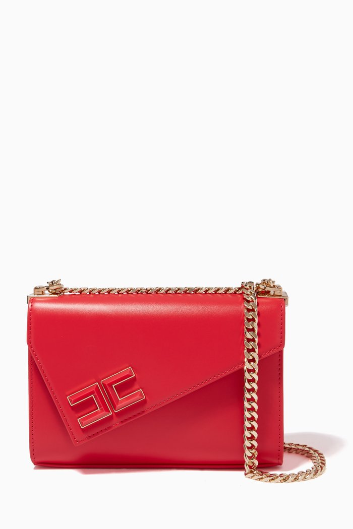 

Asymmetric Logo Shoulder Bag, Red