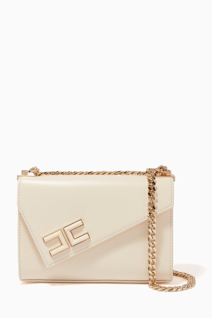 

Asymmetric Logo Shoulder Bag, White