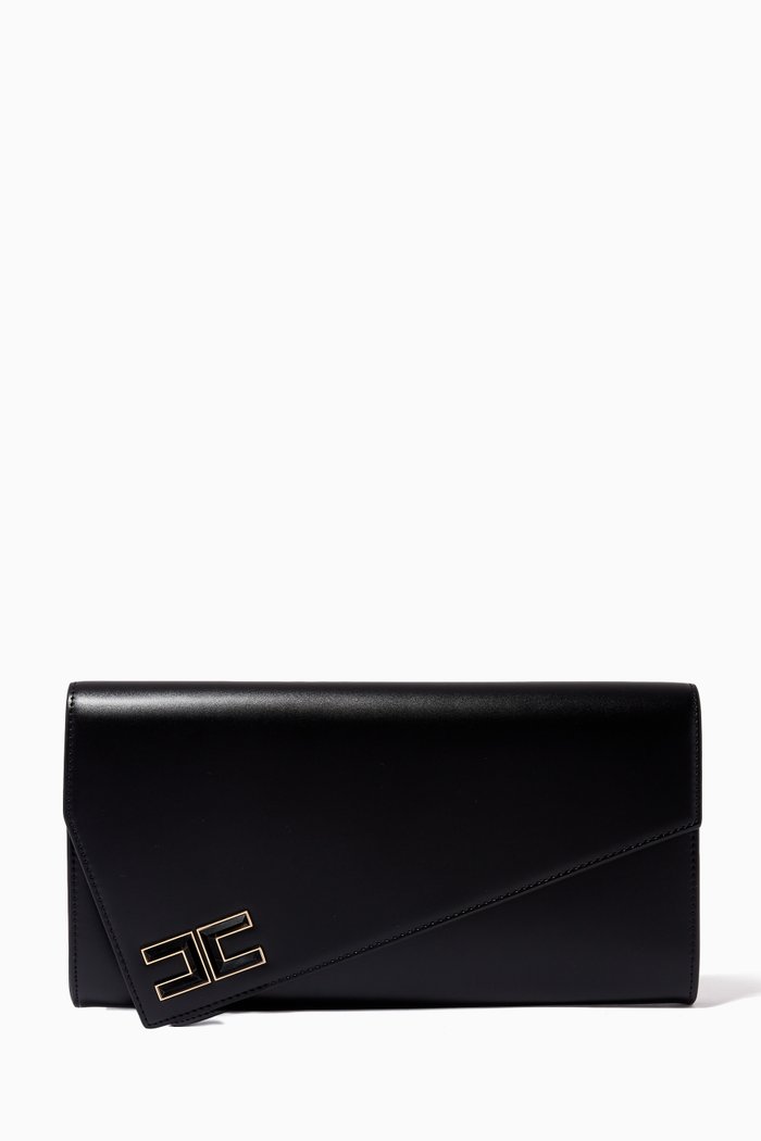 

Asymmetric Logo Clutch, Black