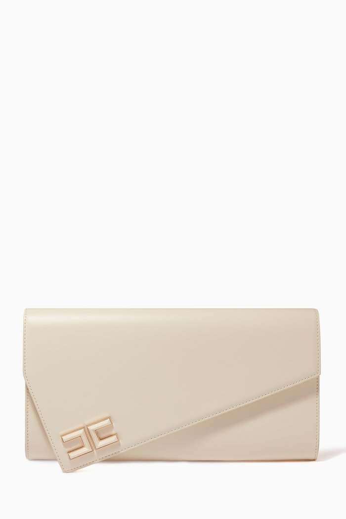 

Asymmetric Logo Clutch, White
