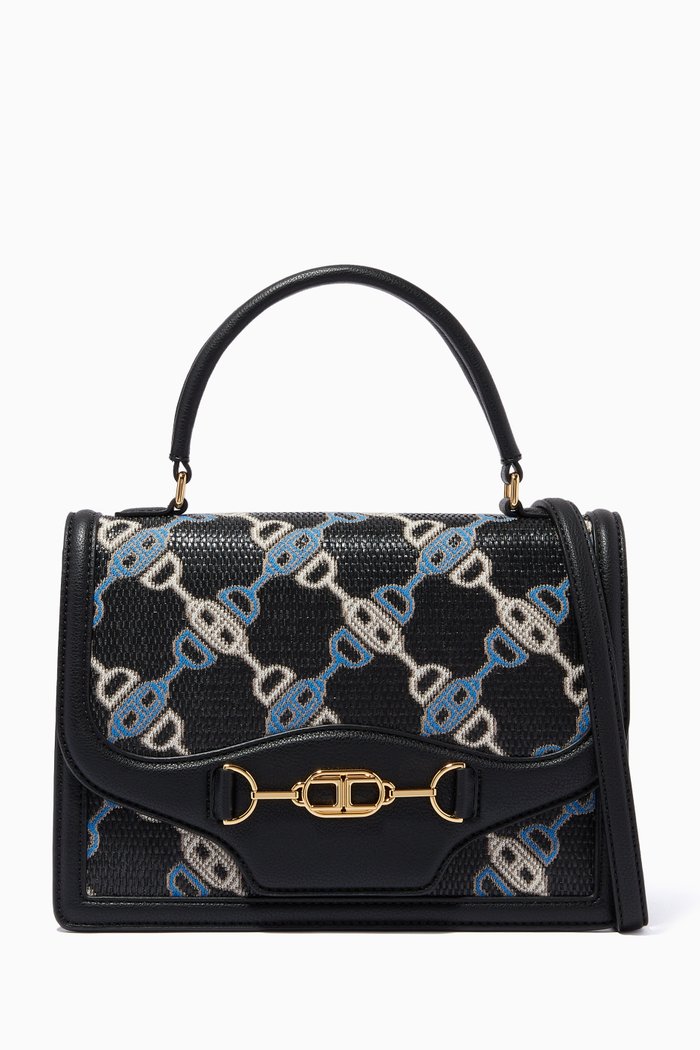 

Medium Bag in Horse Bit Jacquard Raffia, Black