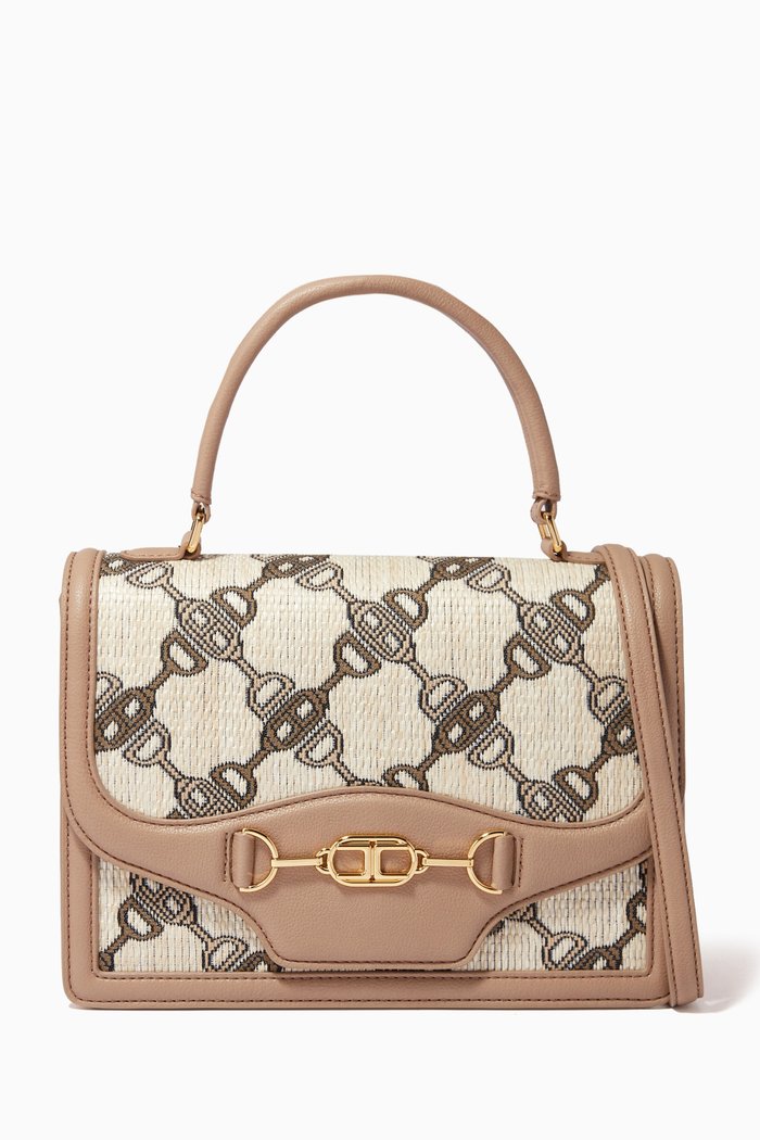 

Medium Bag in Horse Bit Jacquard Raffia, Brown