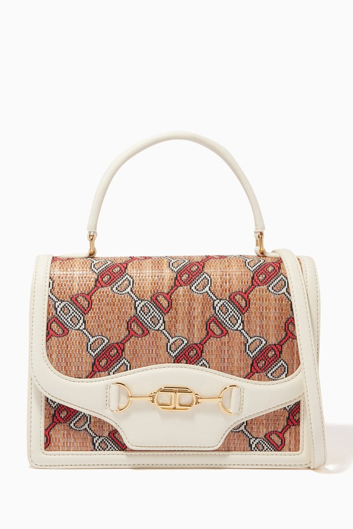 

Medium Bag in Horse Bit Jacquard Raffia, White