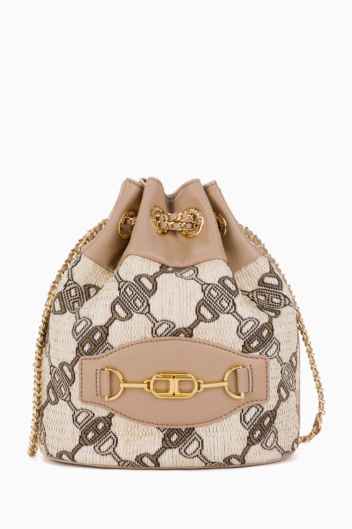

Bucket Bag in Horse Bit Jacquard Raffia, Brown