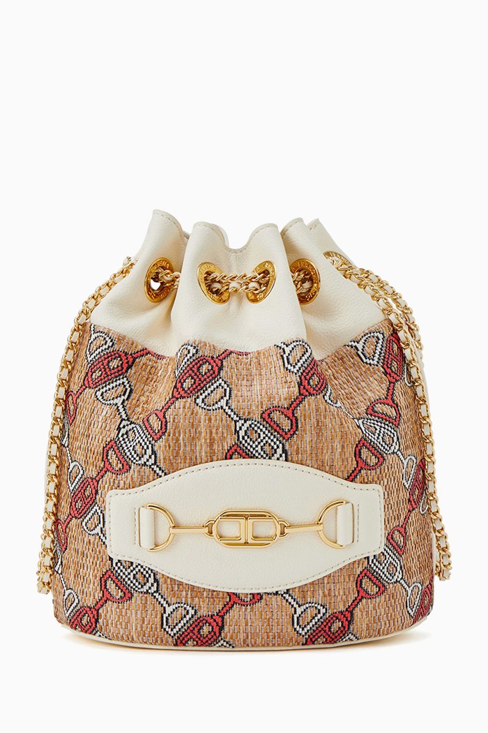 

Bucket Bag in Horse Bit Jacquard Raffia, White