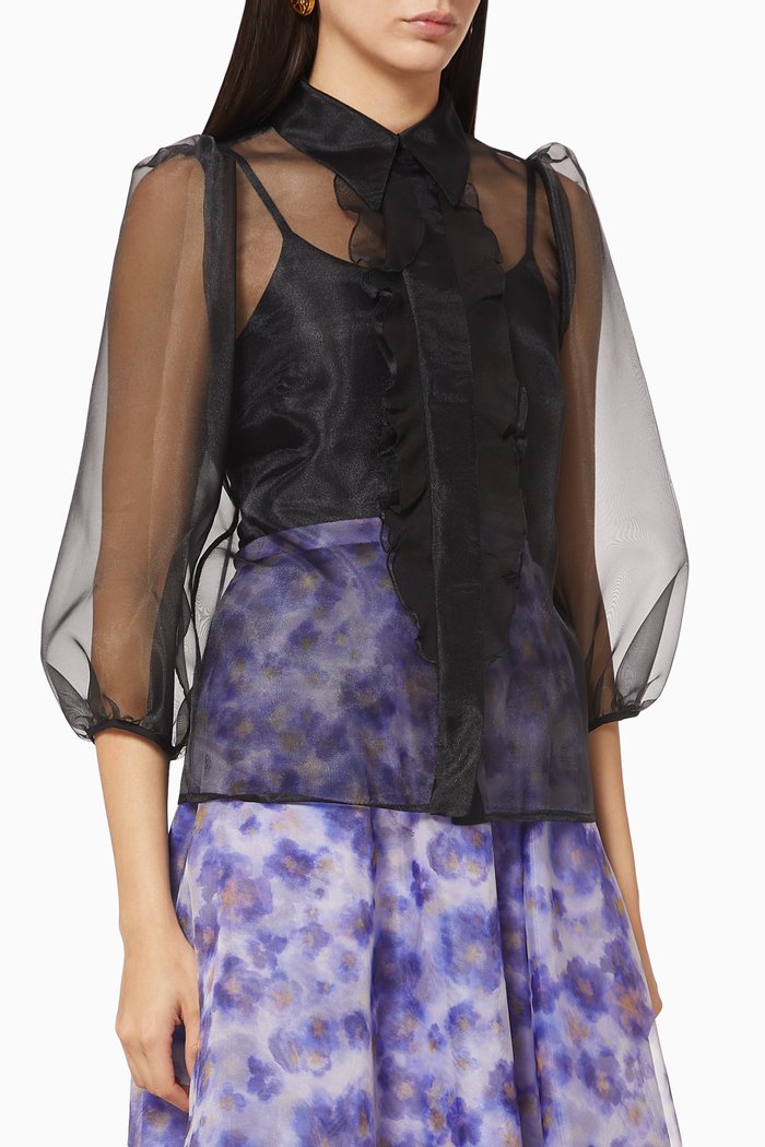 Puff Sleeve Organza Blouse, Black