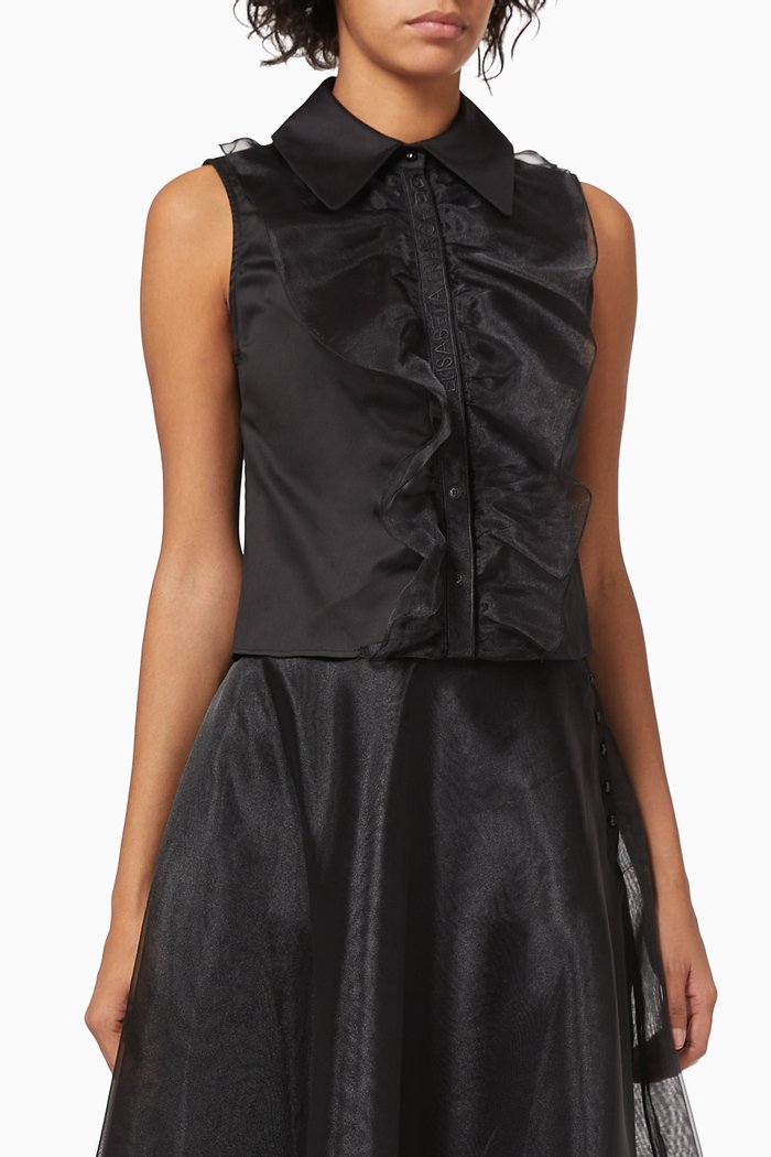 

Crop Shirt with Ruffles, Black