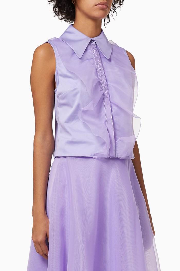 Crop Shirt with Ruffles, Purple