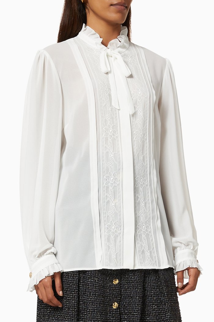 

Blouse with Lace in Georgette, White