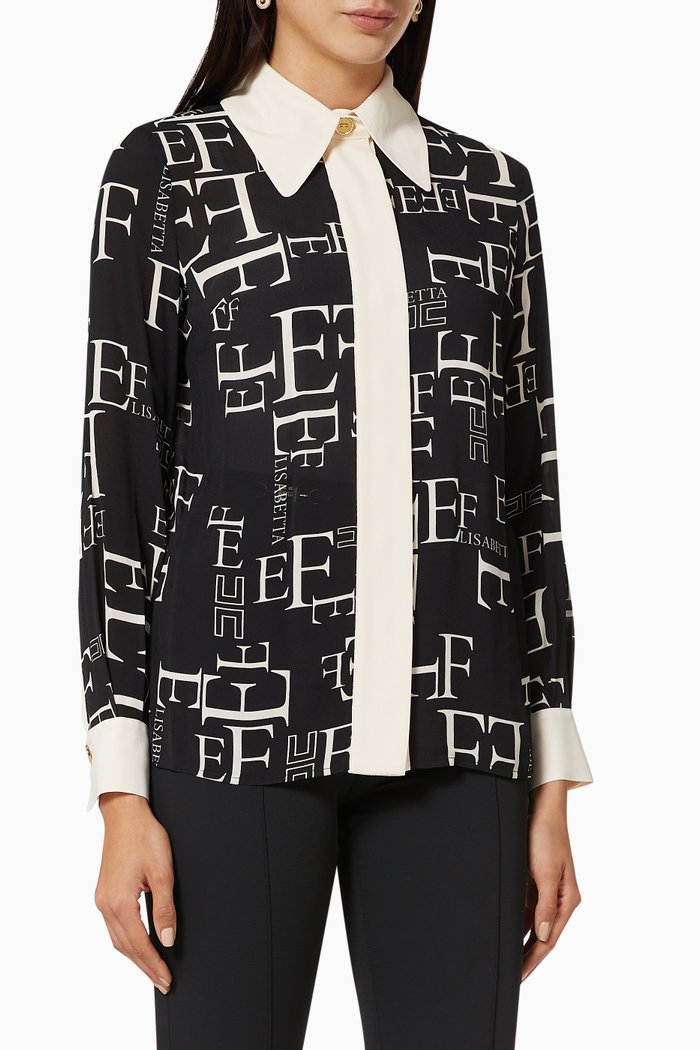 

Logo Lettering Viscose Georgette Blouse, Brown