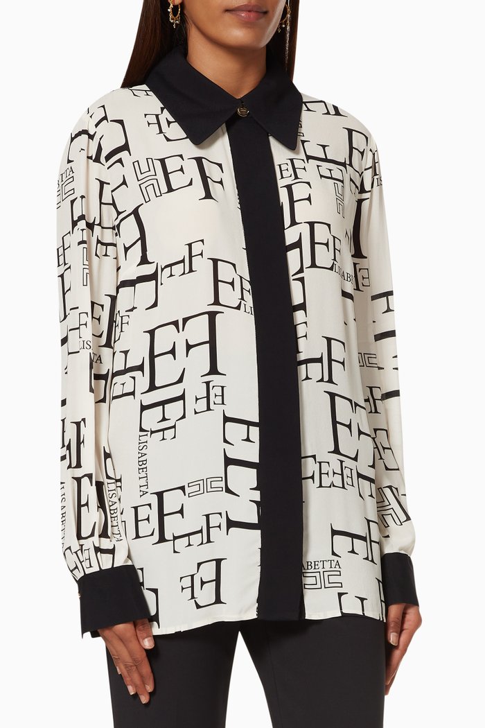 

Blouse in Logo Lettering Viscose Georgette, White