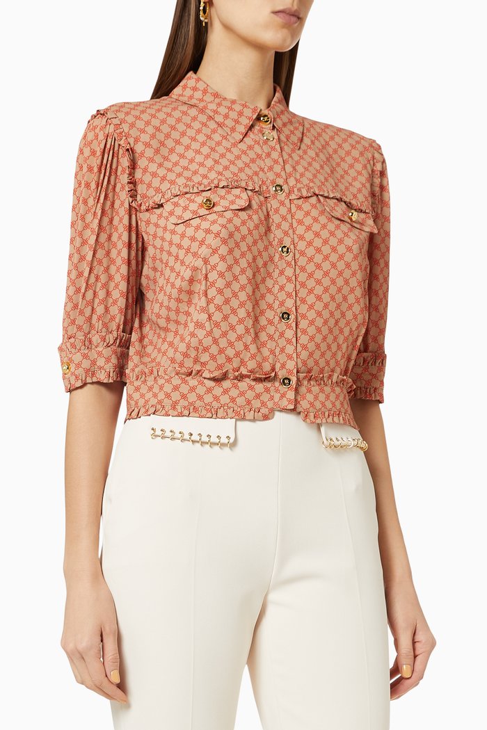

Horse Bit Georgette Crop Blouse, Brown