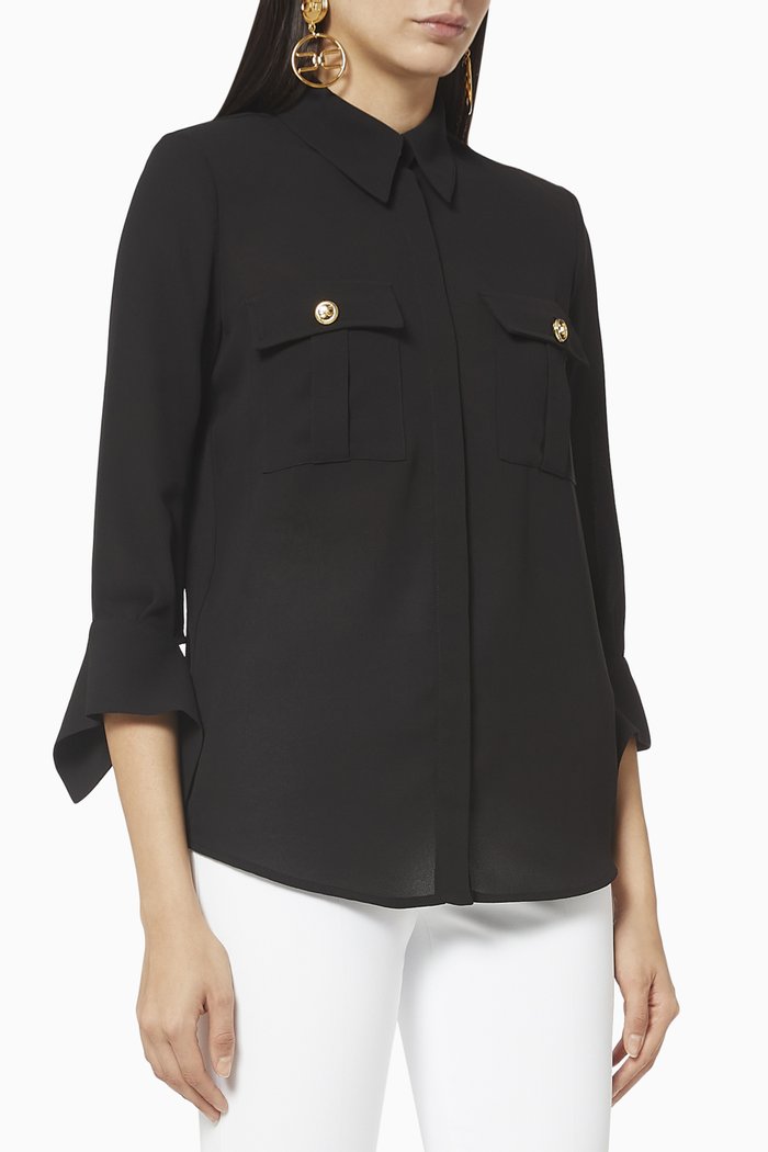

Blouse with Foulard Cuffs in Georgette, Black
