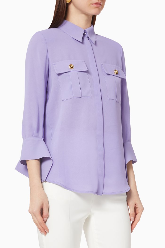 

Blouse with Foulard Cuffs in Georgette, Purple