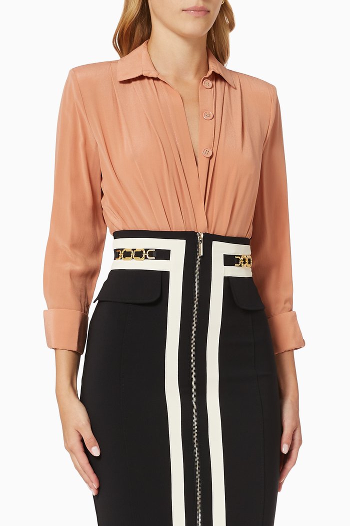 

Bodysuit Blouse in Silk Crepe de Chine, Rose gold