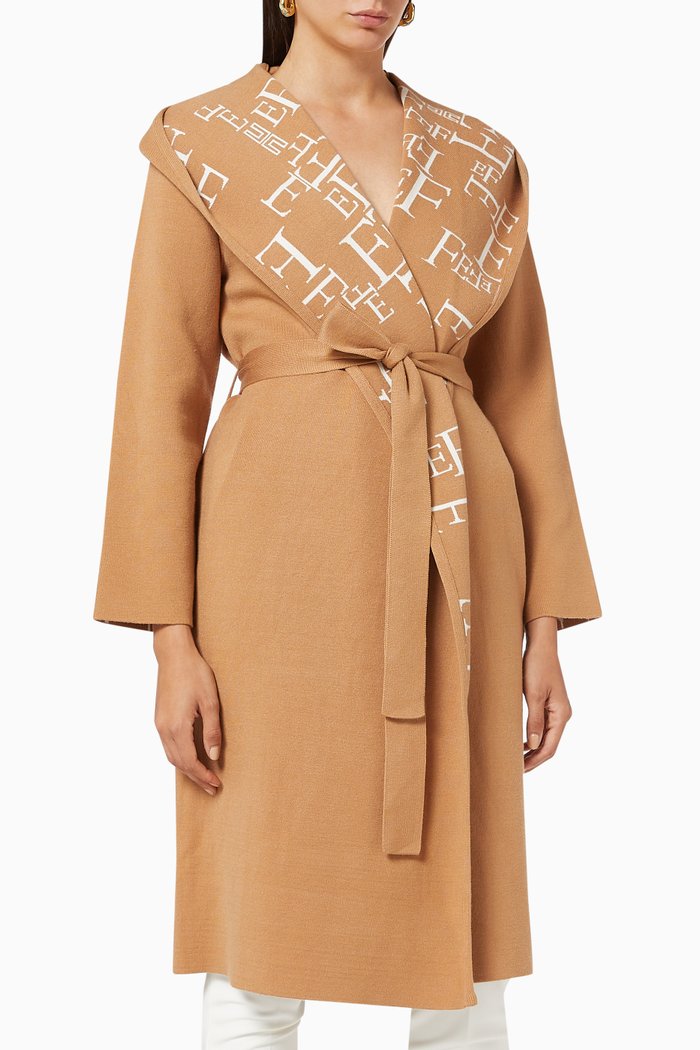 

Hooded Coat in Viscose Acrylic Knit, Neutral