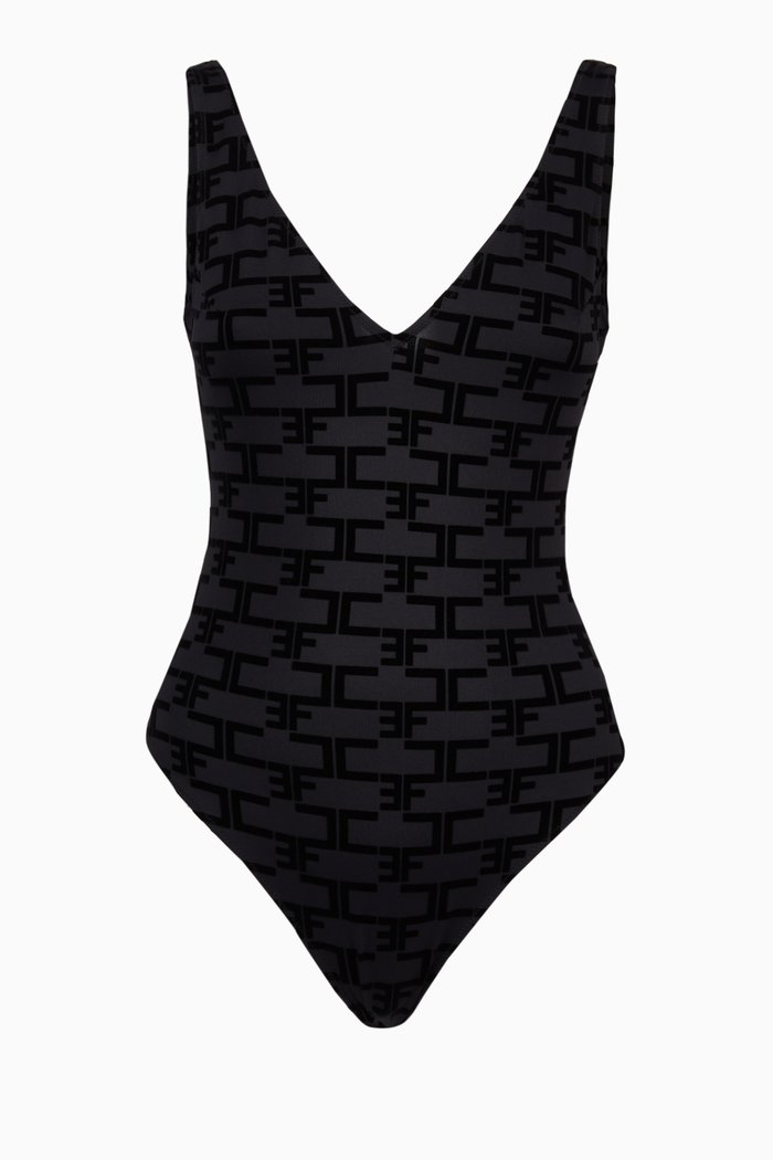 

Monogram Logo One-Piece Swimsuit, Black