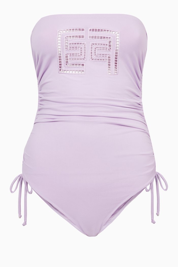 

One-piece Swimsuit with Cut-out Logo in Nylon, Purple