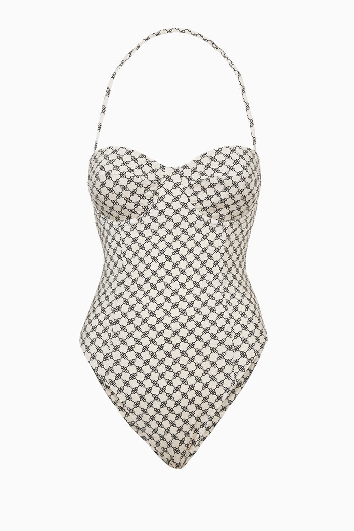 

One-piece Swimsuit in Horse Bit-print Lycra, Multicolour