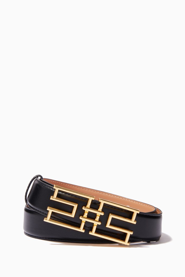 

Belt with Logo Buckle in Leather, Black