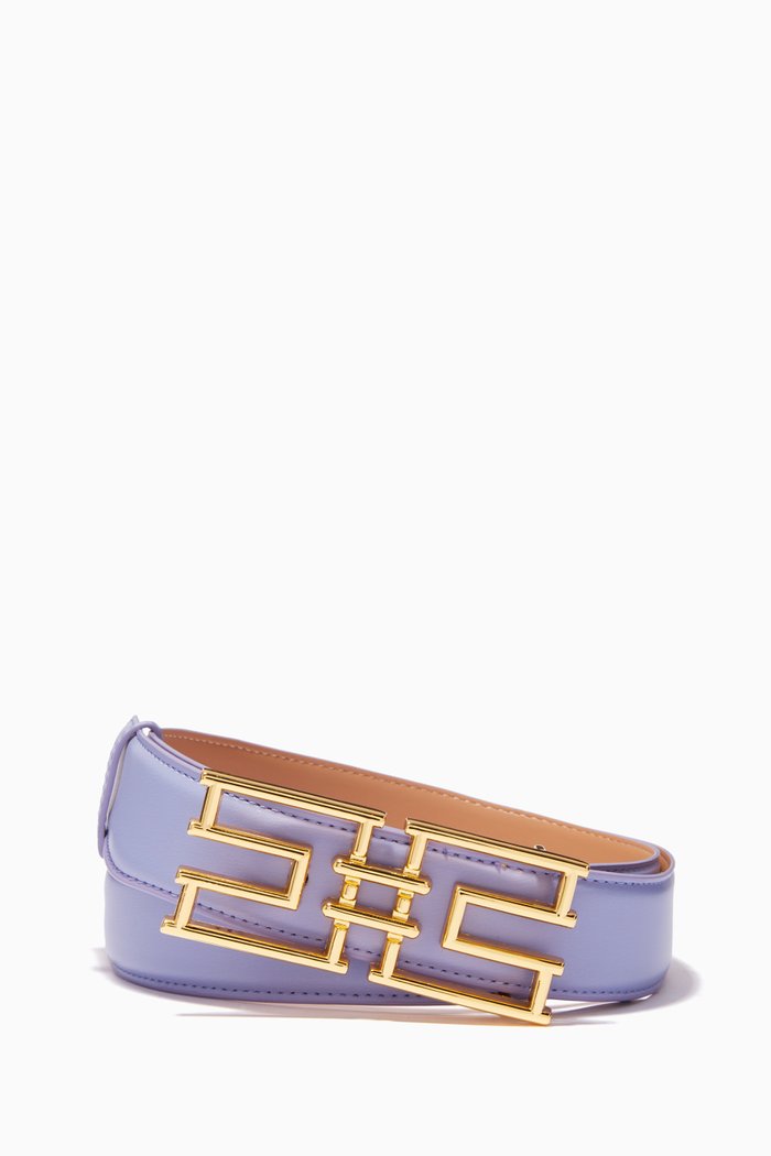 

Belt with Logo Buckle in Leather, Purple