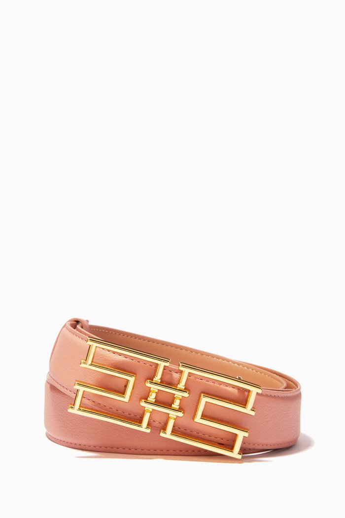 

Belt with Logo Buckle in Leather, Rose gold