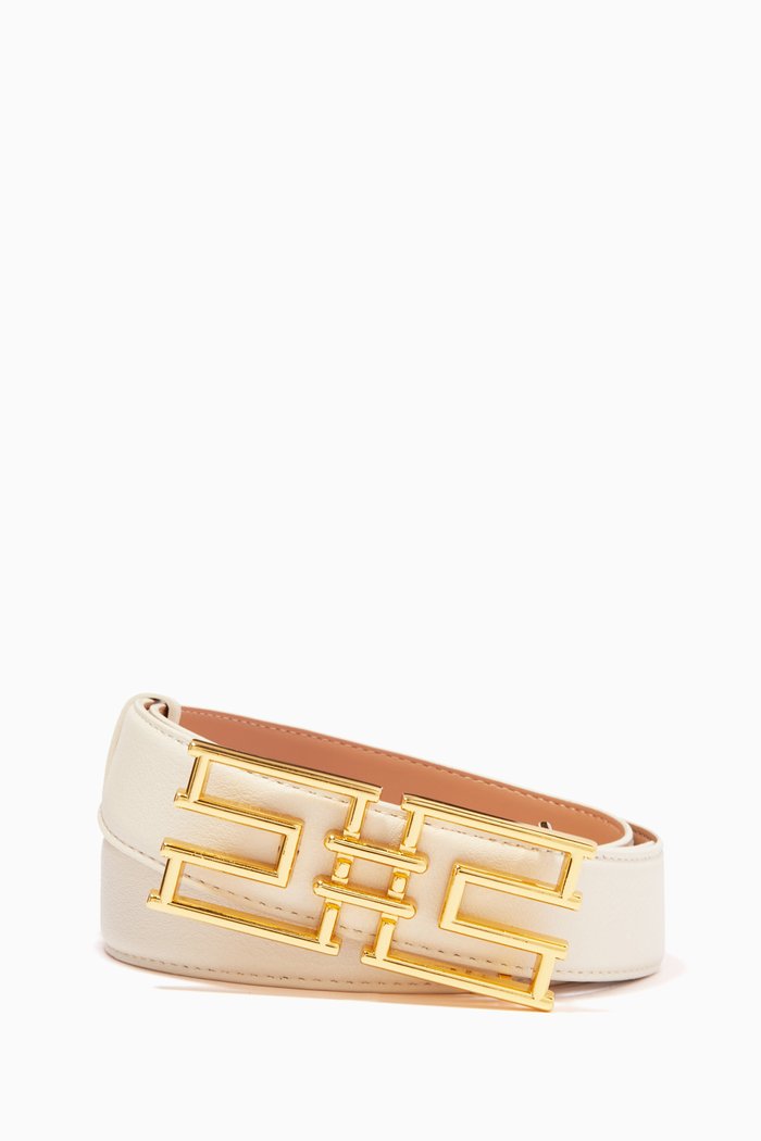 

Belt with Logo Buckle in Leather, White