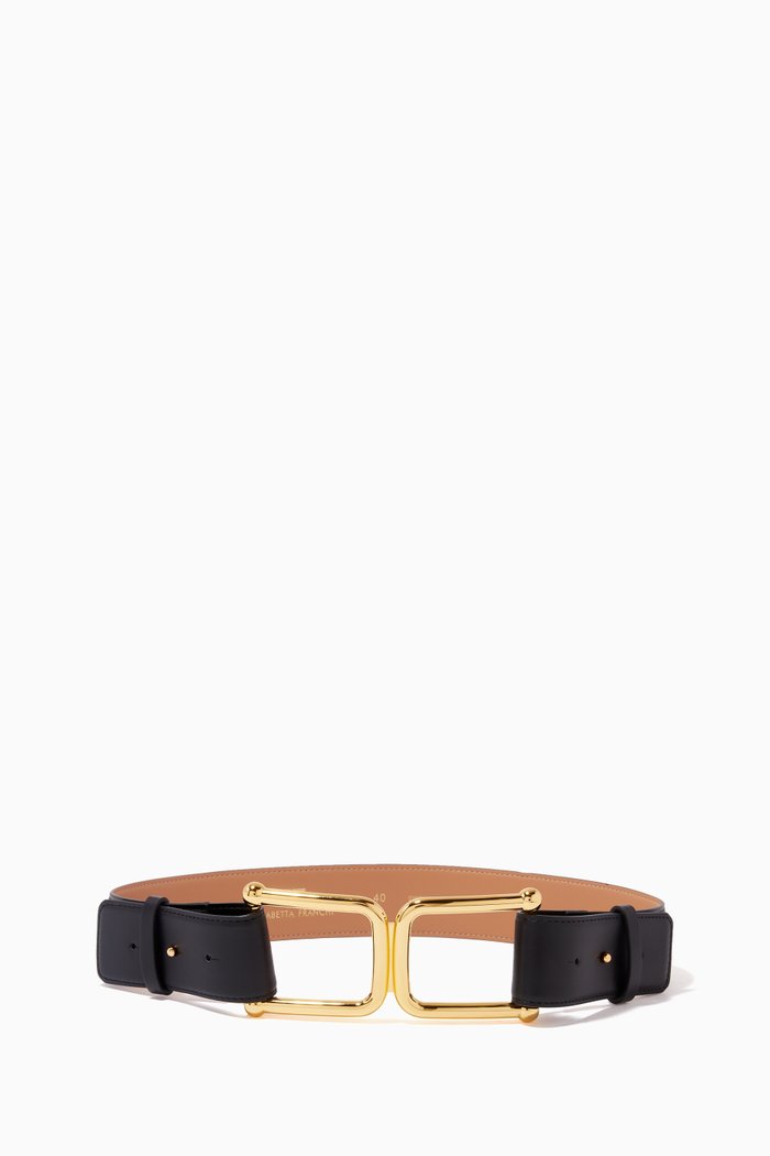 

Logo Buckle Belt in Leather, Black