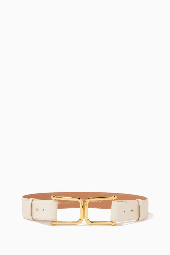 

Logo Buckle Belt in Leather, White