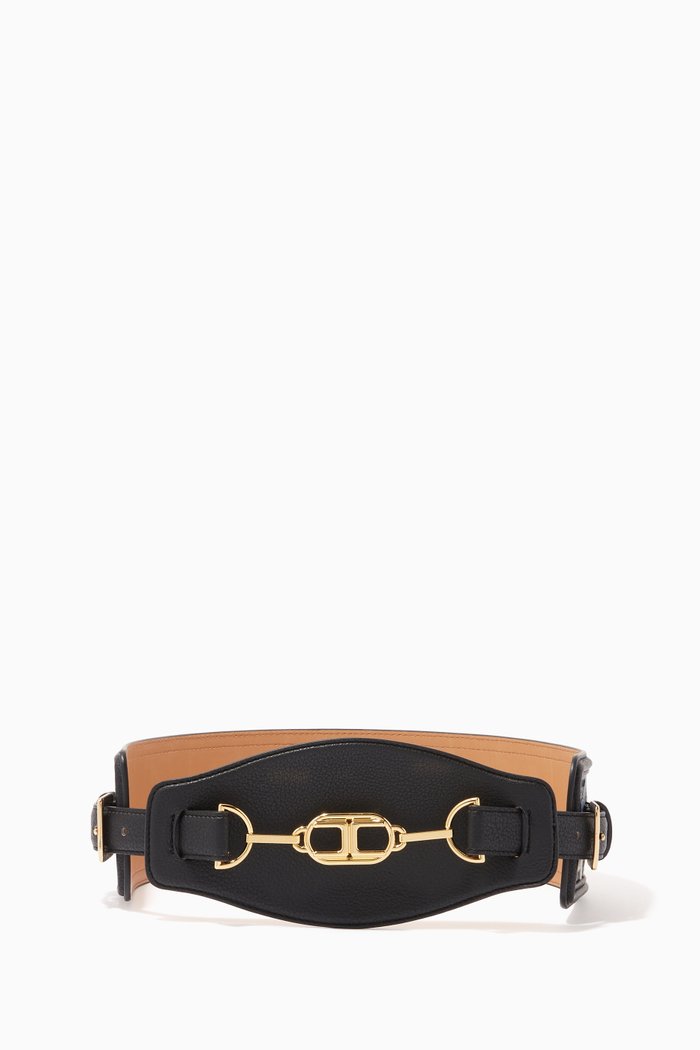

Logo Belt in Horse Bit Jacquard & Faux Leather, Black