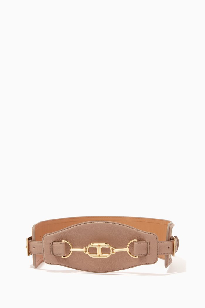 

Logo Belt in Horse Bit Jacquard & Faux Leather, Brown
