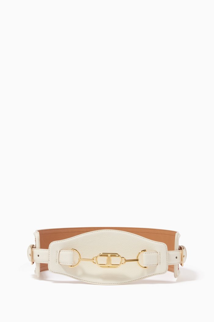 

Logo Belt in Horse Bit Jacquard & Faux Leather, White