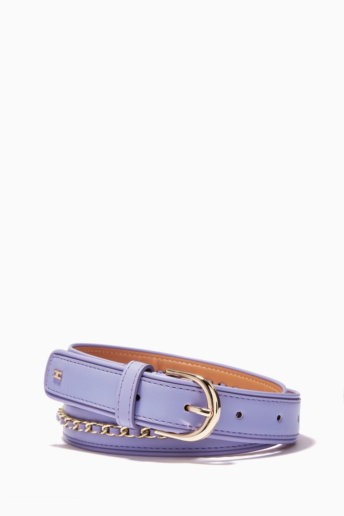 

Belt with Chain Appliqué in Leather, Purple