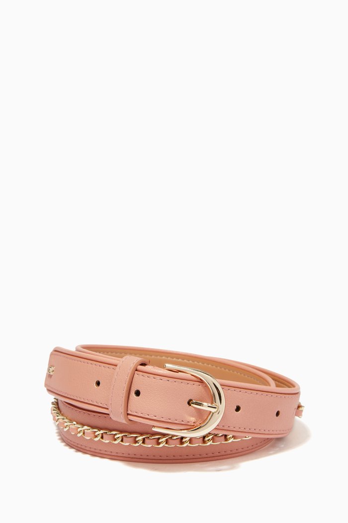 

Belt with Chain Appliqué in Leather, Rose gold
