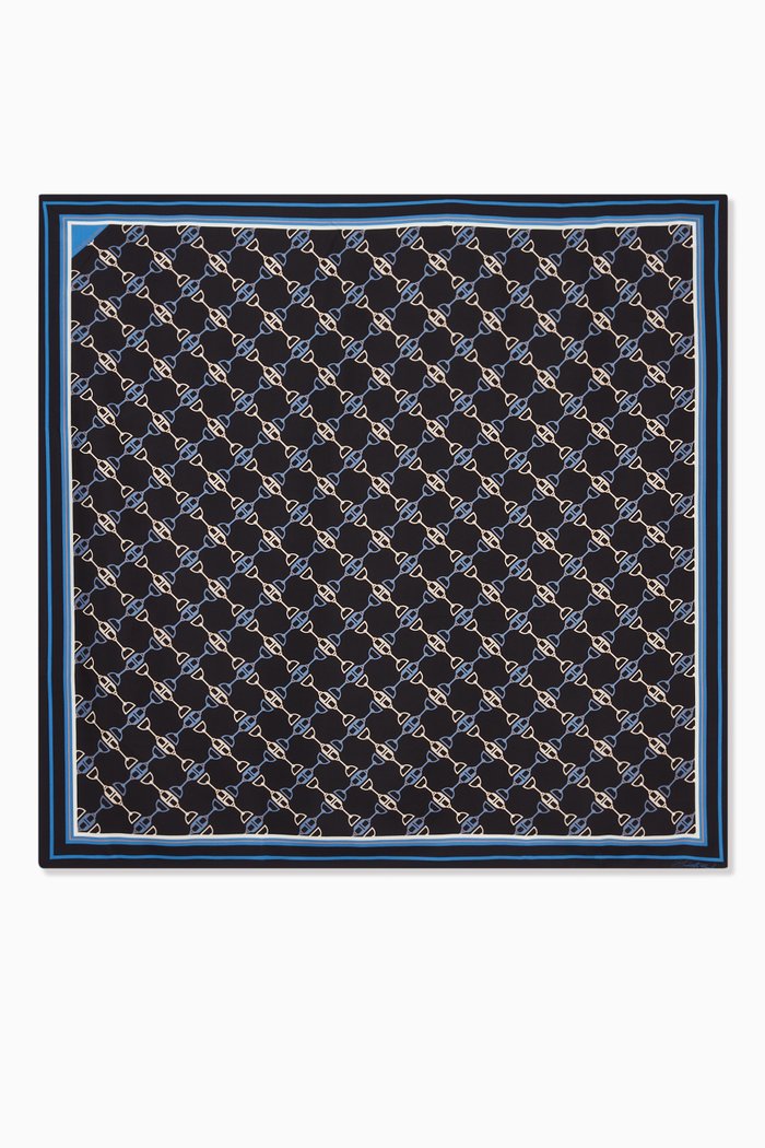 

Large Foulard Scarf in Horse Bit Silk Twill, Black