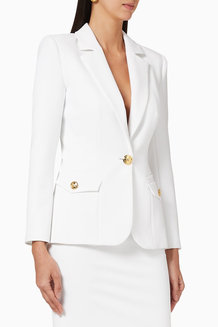 

V-Neck Crêpe Jacket, White