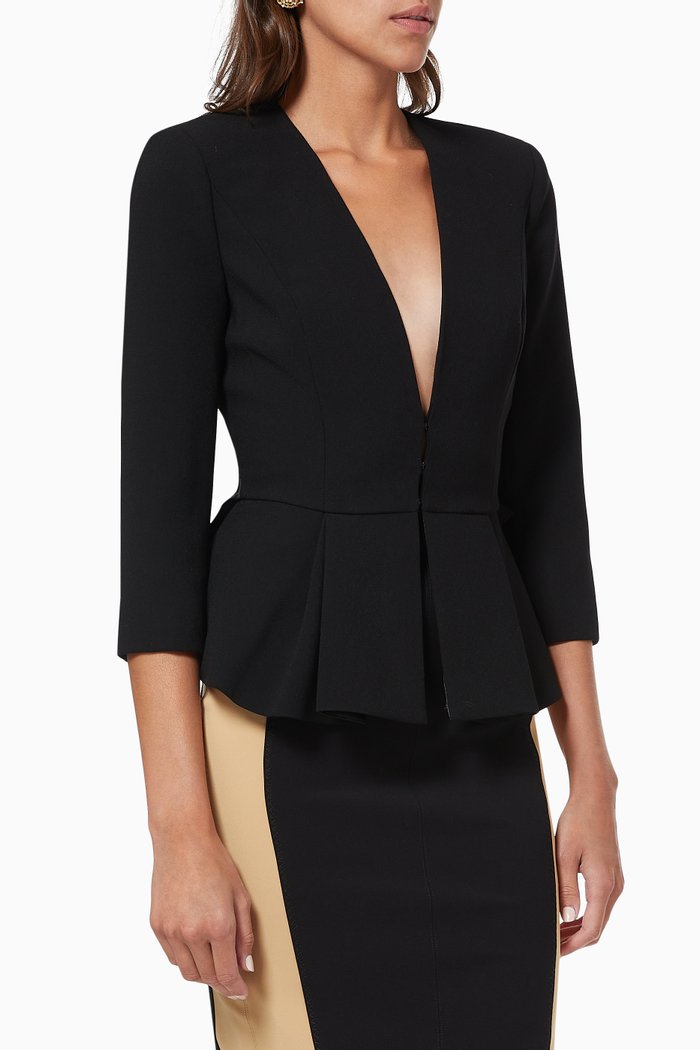 Peplum Jacket in Crêpe, Black