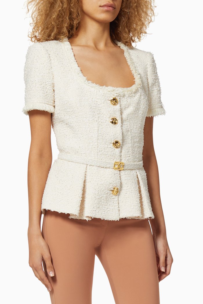 

Tweed Peplum Jacket, White