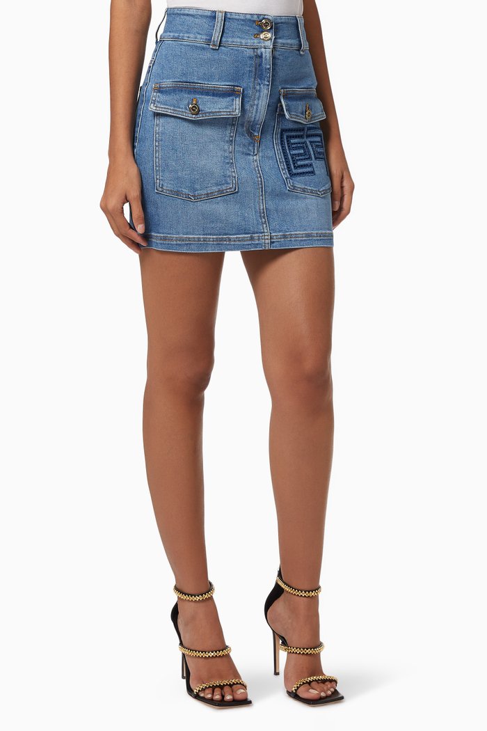 

Embroidered Logo Skirt in Denim, Blue