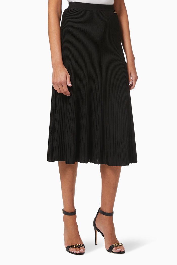 

Pleated Midi Skirt in Viscose Knit, Black