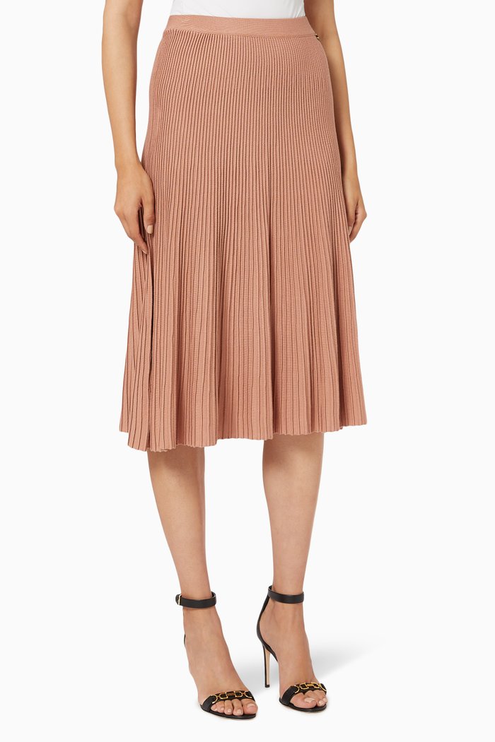 

Pleated Midi Skirt in Viscose Knit, Pink