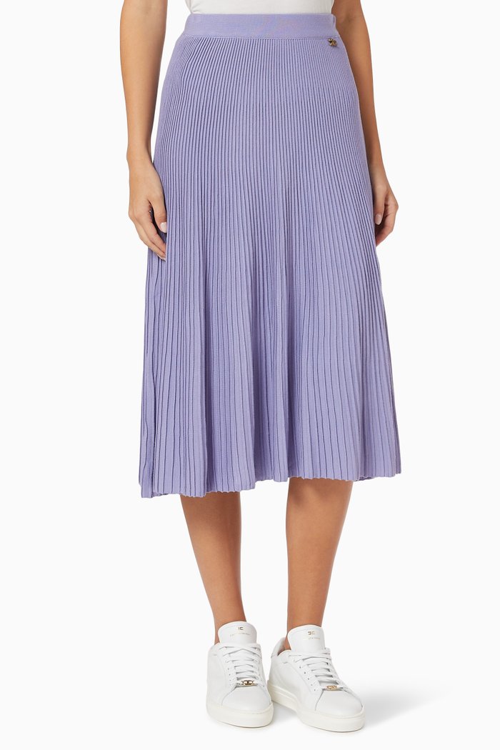 

Pleated Midi Skirt in Viscose Knit, Purple