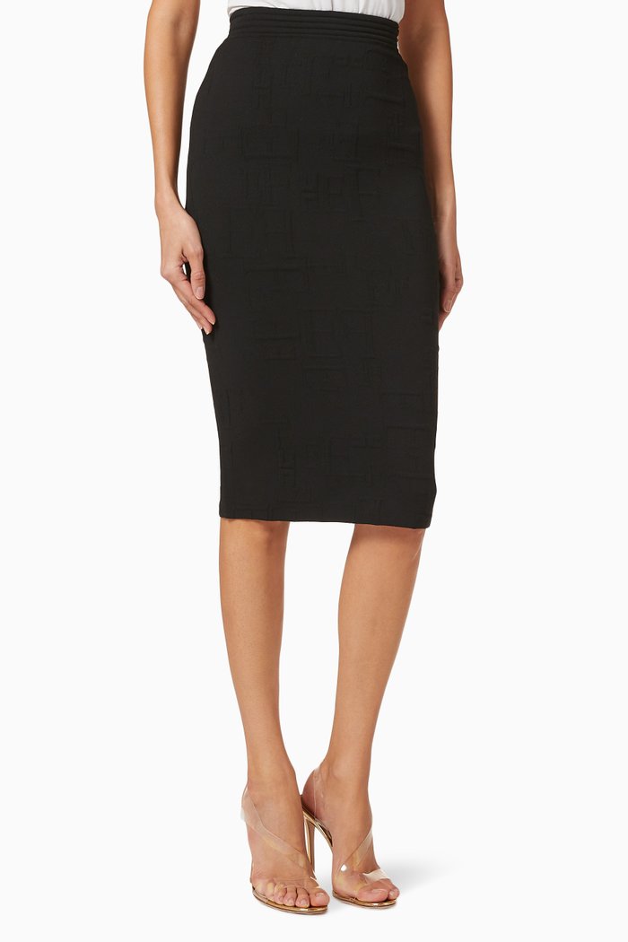 

Monogram Motif Knit Midi Skirt, Black