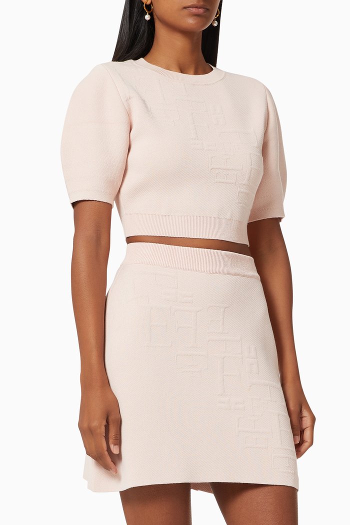 

Top & Skirt Set in Monogram Motif Viscose Knit, Pink
