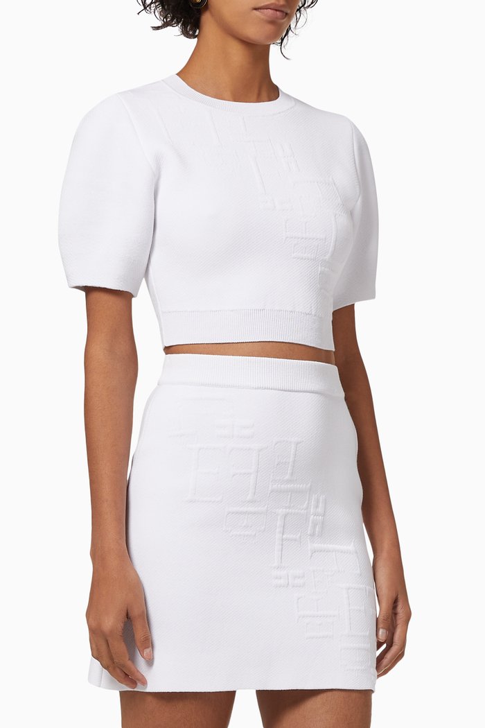 

Top & Skirt Set with Monogram Motif, White