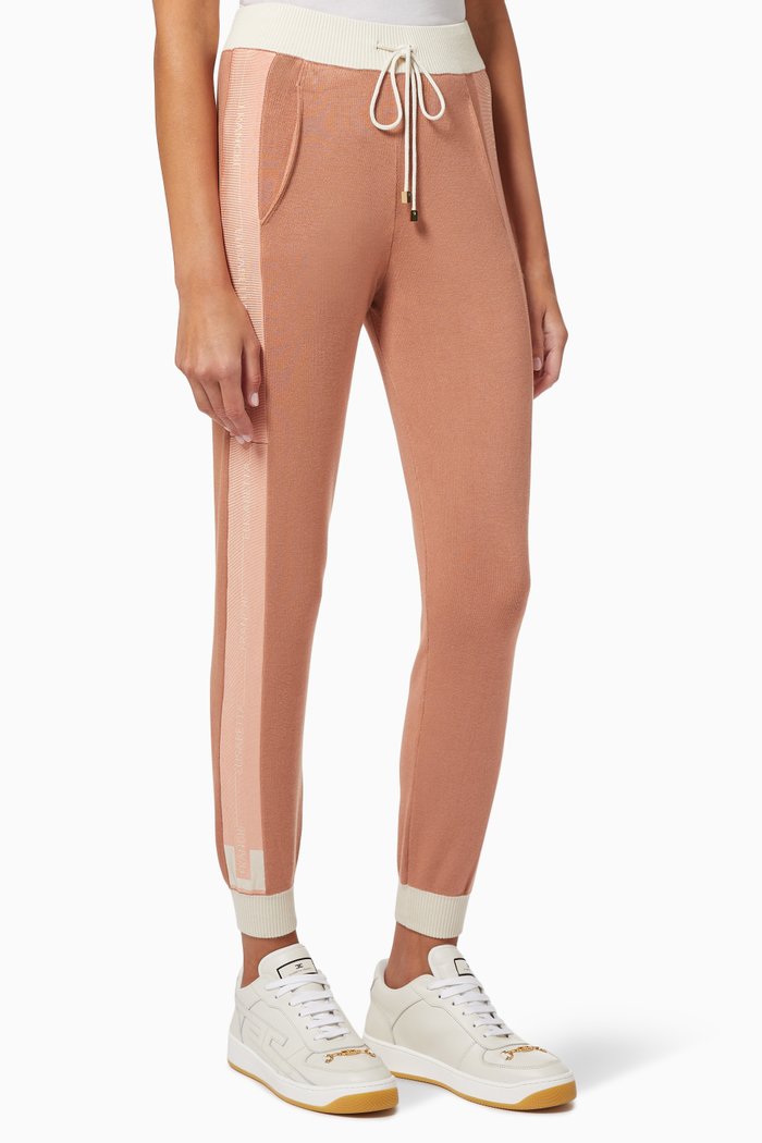 

Jogging Pants with Logo Intarsia in Viscose Knit, Rose gold